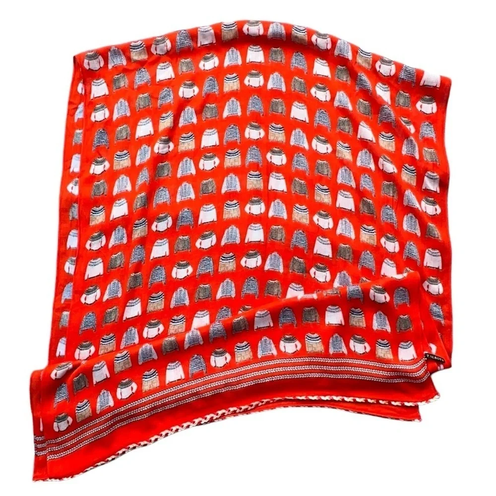 TALBOTS LONG LENGTH SCARF WRAP MINI ICELANDIC SWEATER DESIGN ORANGE BRAID TRIM